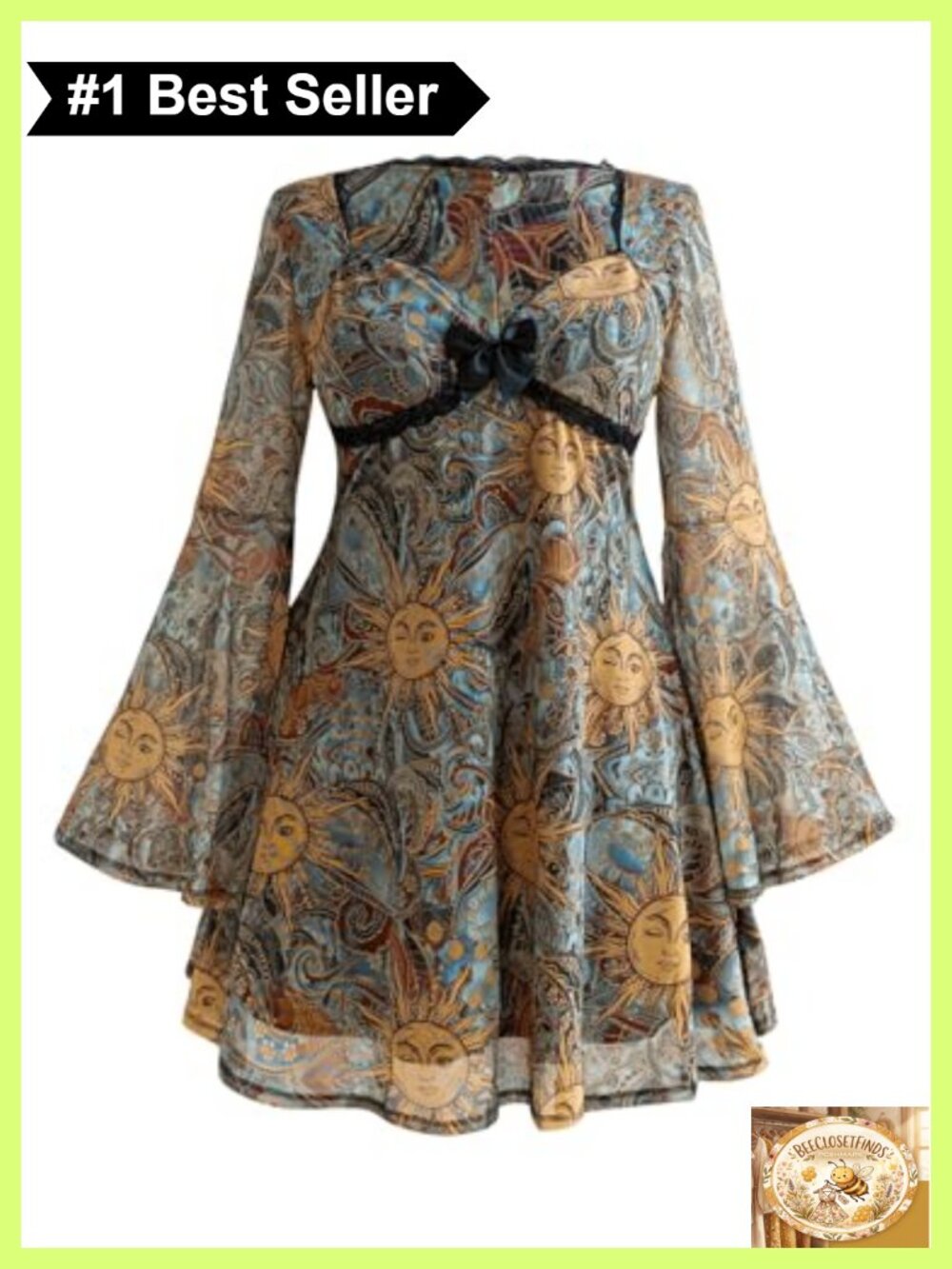 Plus Size Paisley Mini Dress Long Sleeve Sweetheart Neck Lace A-Line Casual